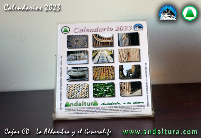 Calendarios para cajas CD de Andaltura de la Alhambra y el Generalife