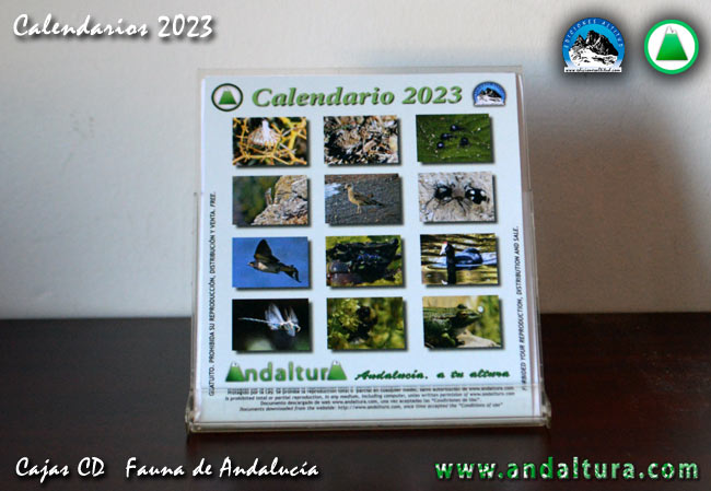Calendarios para cajas CD de Andaltura de la Fauna de Andalucía del 2023