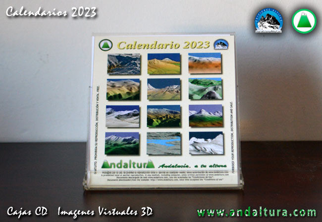 Calendarios para cajas CD de Andaltura de Imágenes Virtuales de Andalucía del 2023