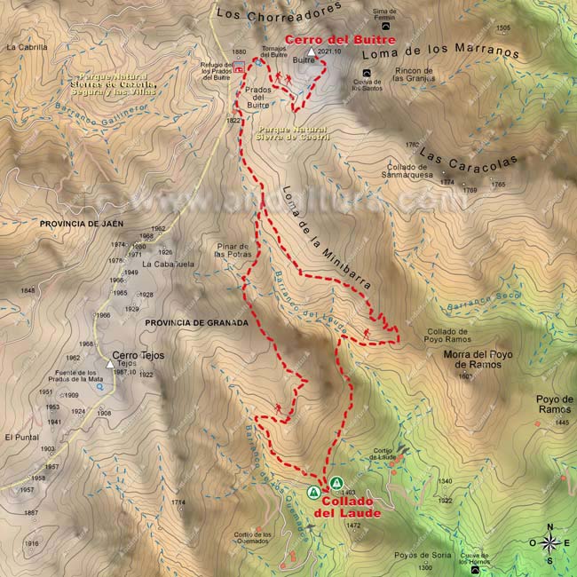Mapa Topográfico y Georeferenciado de la Ruta de Senderismo circular al Cerro del Buitre desde el Collado del Laude
