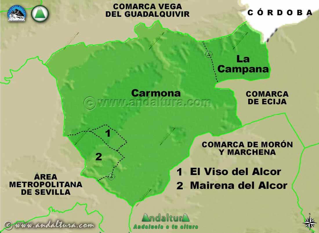Mapa de los Municipios de la Comarca Campiña de Carmona