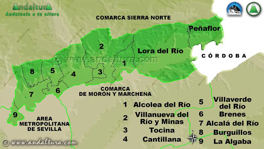 Mapa de los Municipios de la Comarca Vega del Guadalquivir