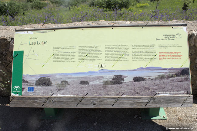 Cartel informativo del Mirador Las Latas - Reserva Natural Laguna de Fuente de Piedra