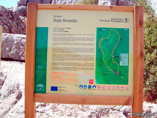 Cartel del Sendero de la Ruta Amarilla por el Torcal de Antequera