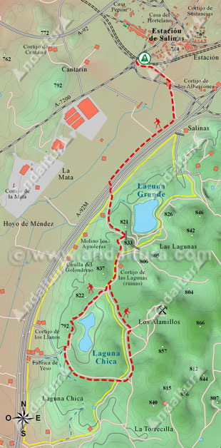 Mapa Topográfico de la Ruta de Senderismo por las Lagunas de Archidona: Lagunas Grande y Chica