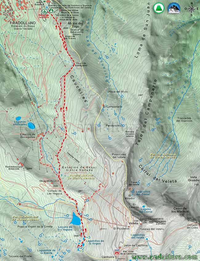 Mapa Cartográfico de la Ruta de Senderismo desde la Hoya de la Mora a los Lagunillos de la Virgen y la Laguna de las Yeguas