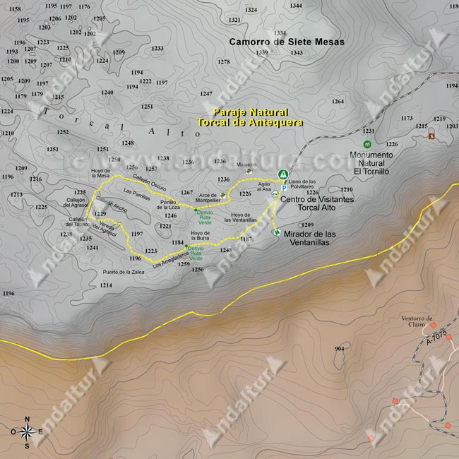 Mapa Topográfico de la Ruta de Senderismo Amarilla por el Torcal de Antequera