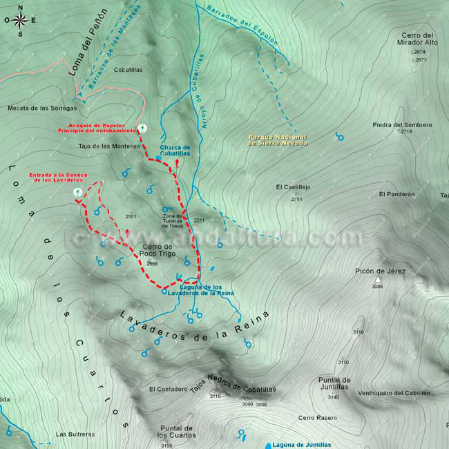 Mapa Cartográfico 3 de la Ruta a los Lavaderos de la Reina - Tramo recorrido de la Cuenca Glaciar de los Lavaderos de la Reina