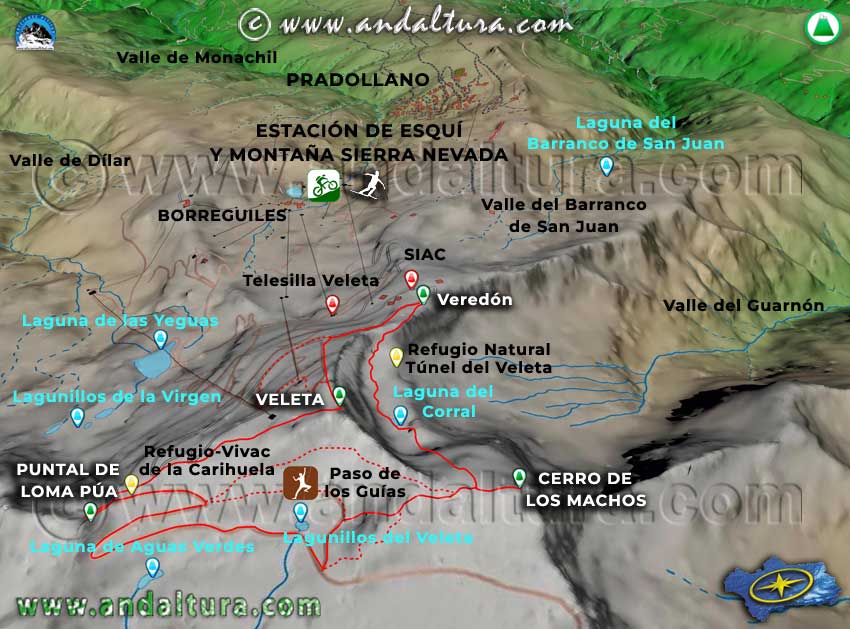 Imagen virtual 3D de la Ruta circular por el Veleta