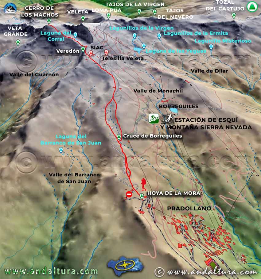 Imagen virtual 3D de la Ruta desde la Hoya de la Mora al Cerro de los Machos