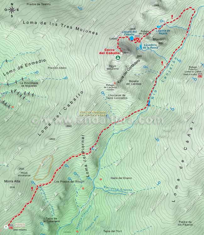 Mapa Cartográfico 3 de la Ruta desde Lanjarón al Cerro del Caballo - Tramo Refugio Ventura - Cerro del Caballo por el río Lanjarón