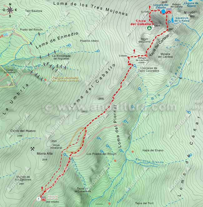 Mapa Cartográfico 3 de la Ruta desde Lanjarón al Cerro del Caballo - Tramo Refugio Ventura - Cerro del Caballo por el Hoyo del Zorro