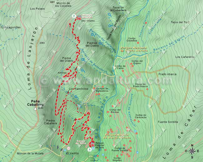 Mapa Cartográfico 2 de la Ruta desde Lanjarón al Cerro del Caballo - Tramo Casas de Tello - Refugio Ventura