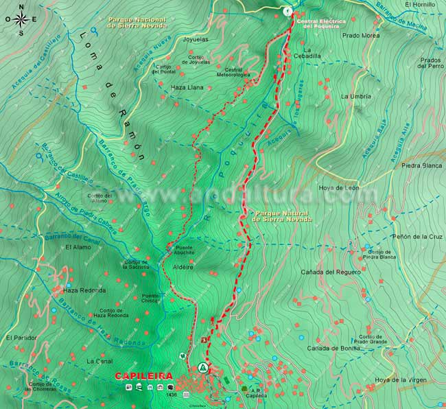 Mapa Cartográfico 1 de la Ruta desde Capileira al Mulhacén - Tramo Capileira - La Cebadilla