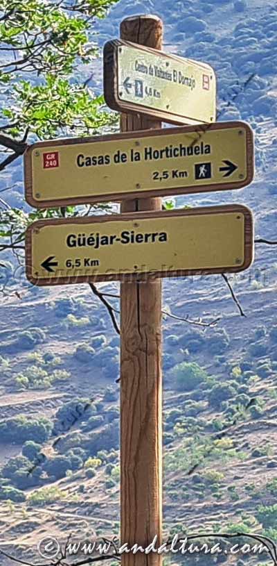 Carteles inticativos del Gran Recorrido GR-240 Sendero Sulayr en el Valle del Genil