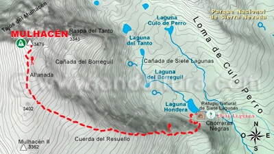 Mapa Cartográfico 3 de la Ruta de Trevélez al Mulhacén - Tramo Cañada de Siete Lagunas - Mulhacén