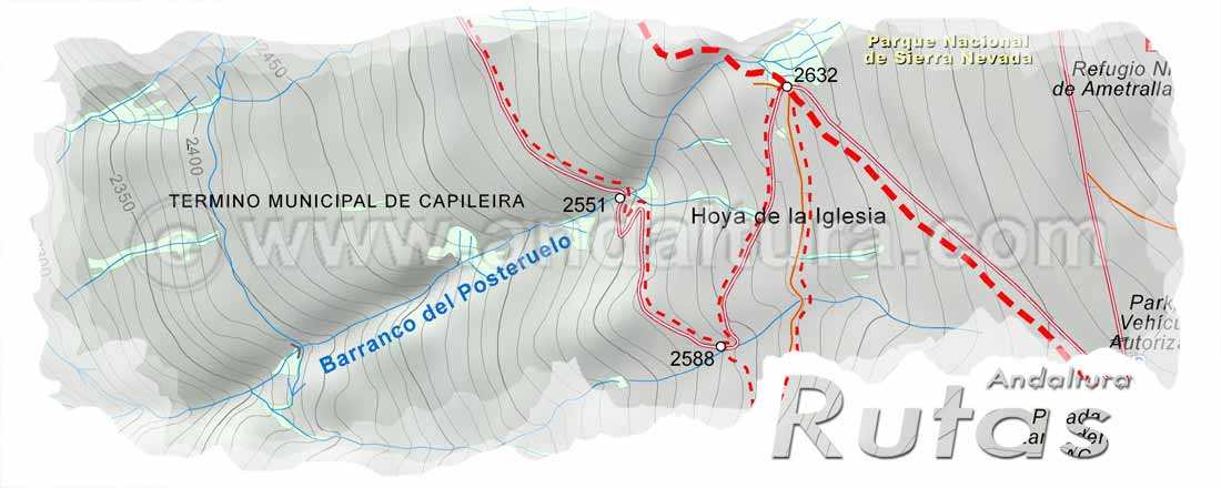Cabecera con el Mapa de la Ruta desde el Alto del Chorrillo al Refugio Poqueira
