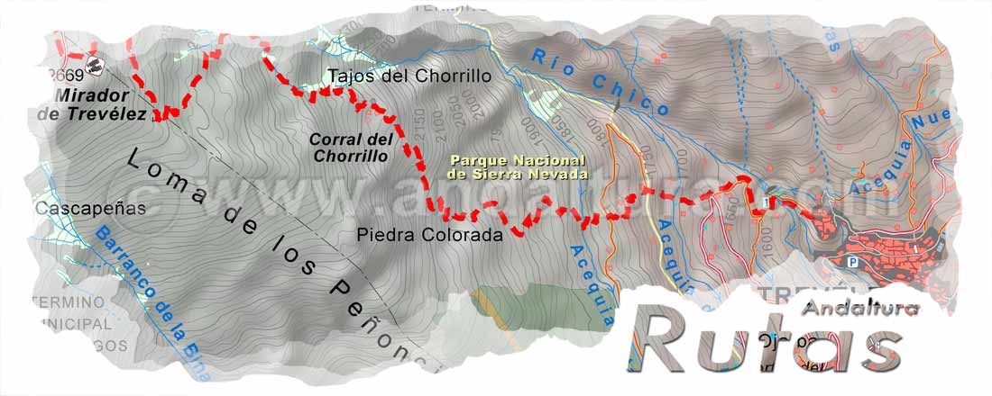 Cabecera con el Mapa de la Ruta de Trevélez al Alto del Chorrillo por el Sendero Local SL-A 81