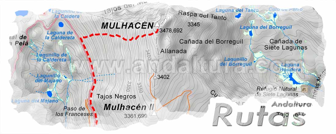 Cabecera con el Mapa de la Ruta desde el Alto del Chorrillo al Mulhacén por la pista