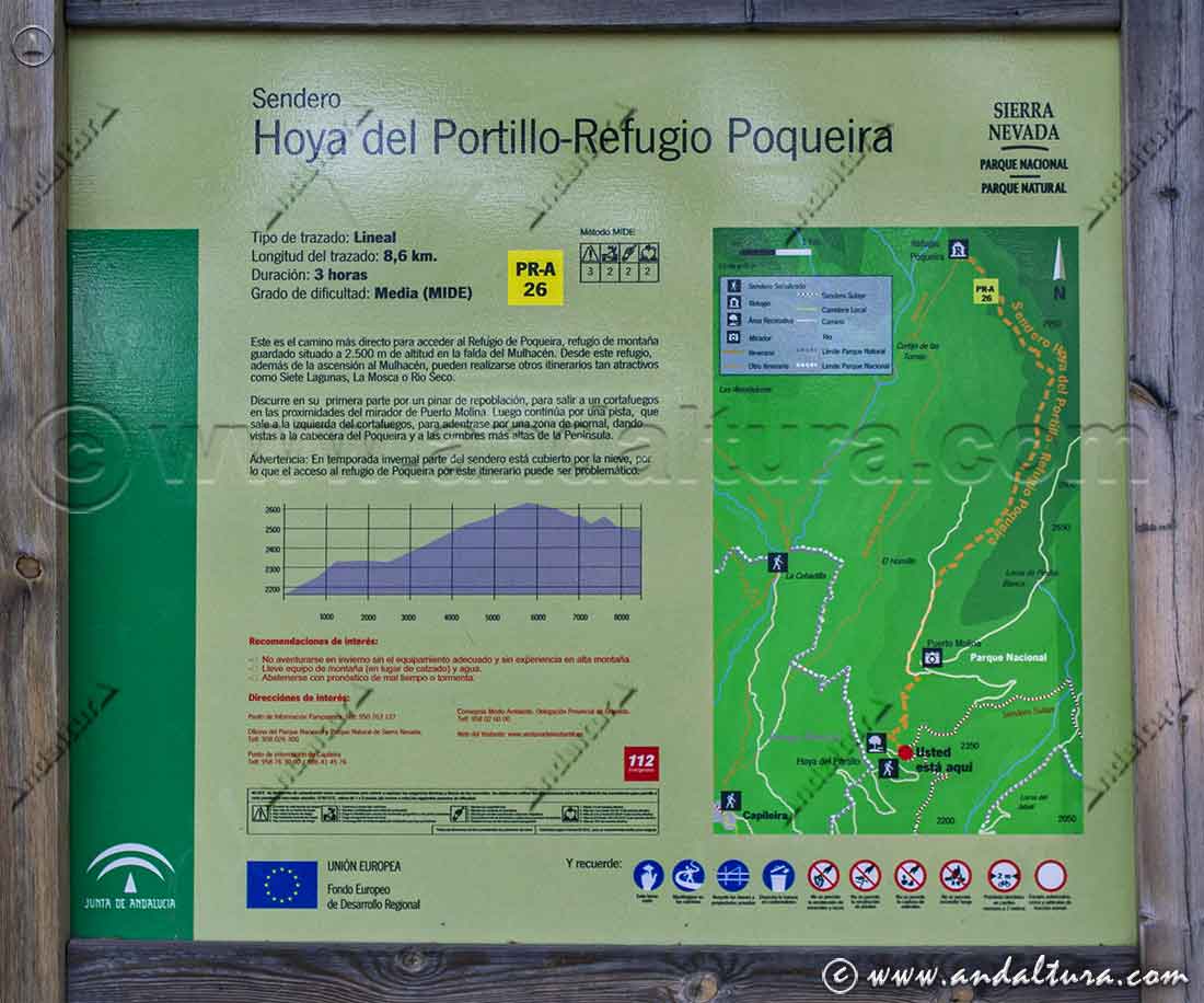 Cartel del Sendero PR-A 26 "Hoya del Portillo - Refugio Poqueira"