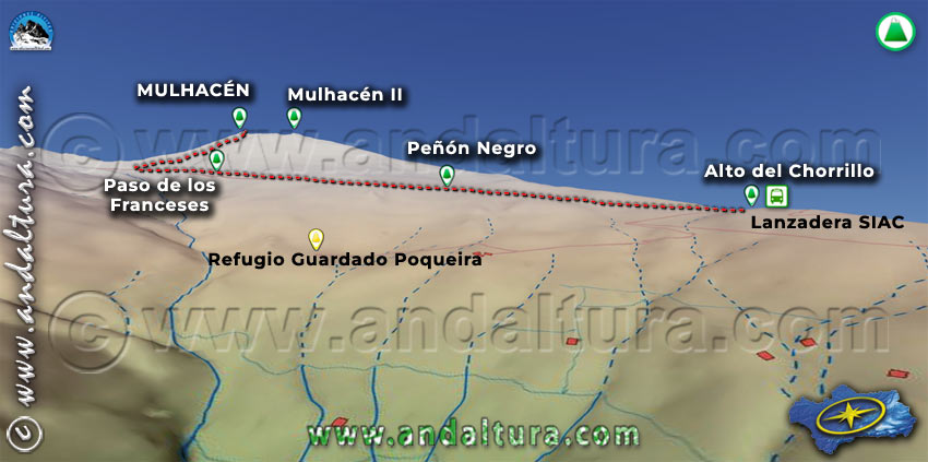 Imagen Virtual 3D de la Ruta del Alto del Chorrillo al Mulhacén por la pista