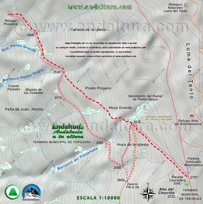 Mapa de la Ruta de Senderismo del Alto del Chorrillo al Refugio Poqueira