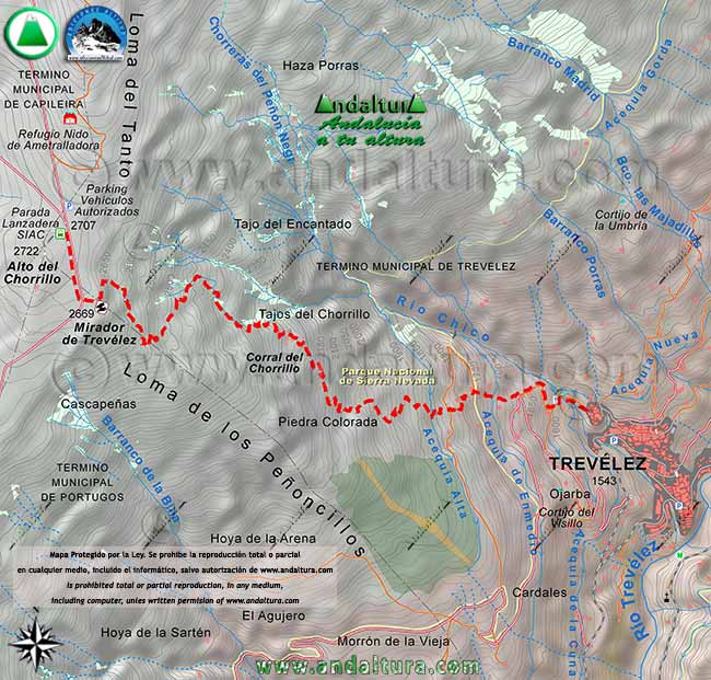 Mapa a escala 1:20000 de la ruta de Trevélez al Alto del Chorrillo por el SL-A-81
