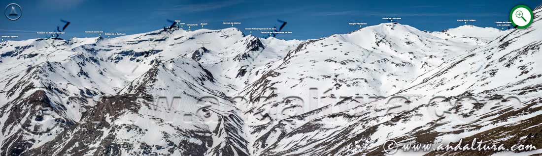 Panorámica de la vertiente sur de la Alta Montaña de Sierra Nevada desde el PR-A 26