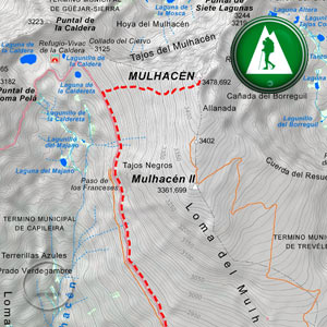Recorte del Mapa de la ruta del Alto del Chorrillo al Mulhacén por la pista