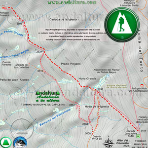 Recorte del Mapa de la Ruta de Senderismo del Alto del Chorrillo al Refugio Poqueira