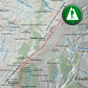Recorte del Mapa de la ruta de la Hoya de la Mora al Alto del Chorrillo por la Loma del Cascajar Negro