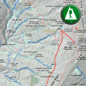Recorte del Mapa de la ruta de la Hoya de la Mora al Alto del Chorrillo por el PR-A 26