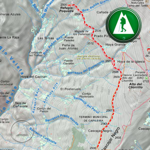 Recorte del Mapa de la ruta de la Hoya de la Mora al Refugio Poqueira por el PR-A 26