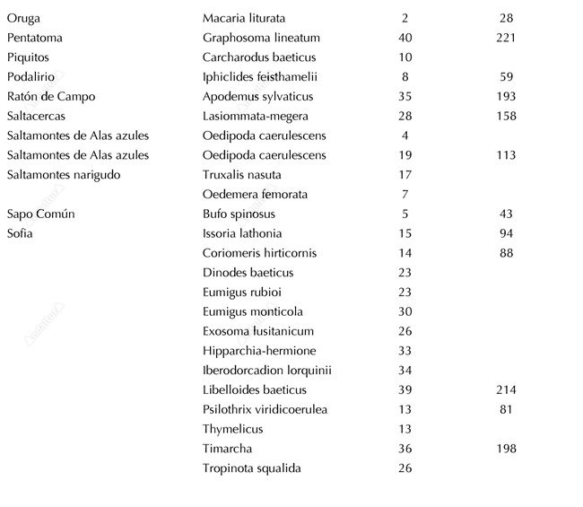 Clasificación y listado del PDF de la Fauna por nombre común de la Guía del Gran Recorrido GR240 Sendero Sulayr de Andaltura de la O a la S