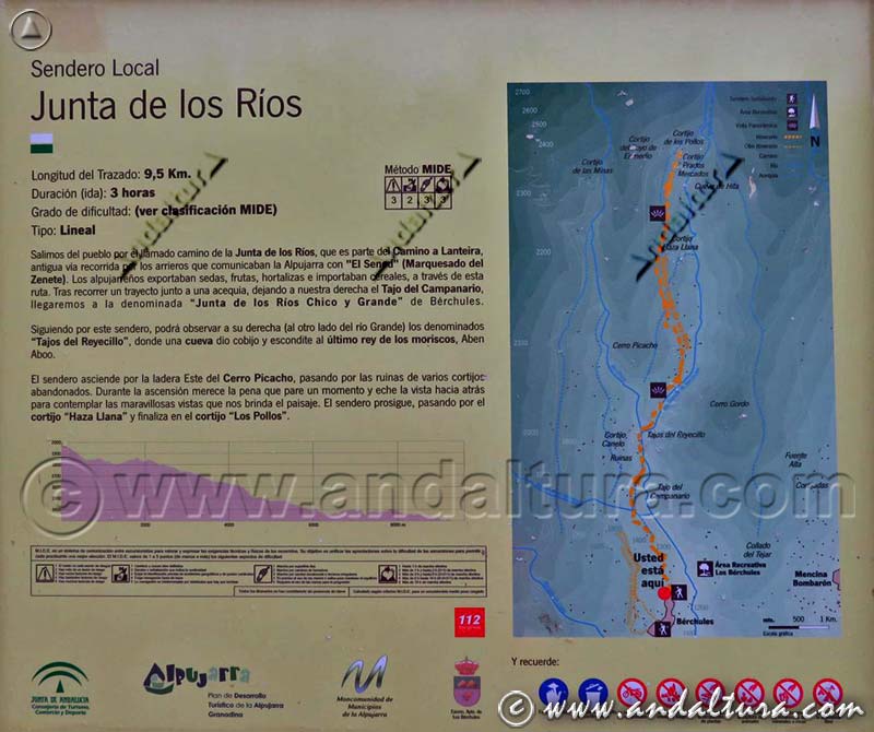 Cartel del Sendero Local Junta de los ríos - Senderos por Bérchules - Rutas de Senderismo por la Alpujarra