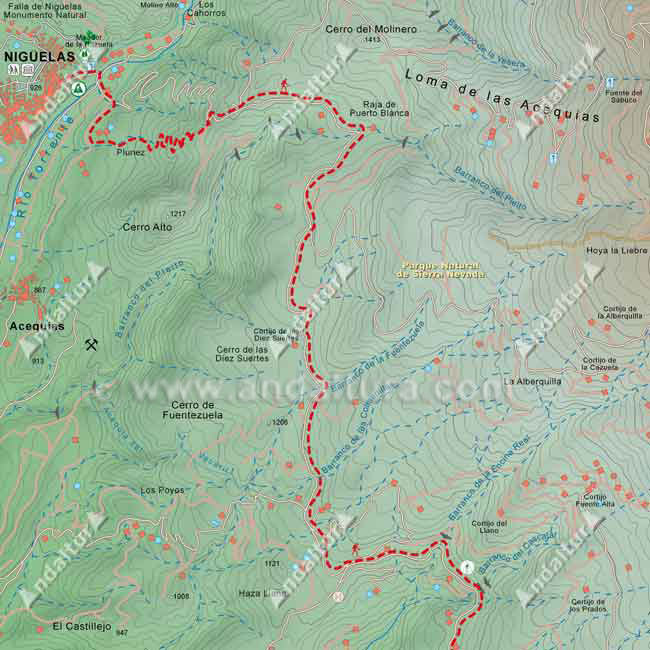 Mapa Topográfico 1 de la Ruta del Gran Recorrido E-4 / GR-7 del Tramo de Nigüelas a Lanjarón desde Nigüelas al Barranco del Cascajar - Pedro Calvo
