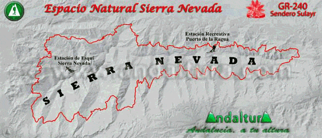 Mapa del Espacio Natural Sierra Nevada: GIF y el Gran Recorrido GR240 Sendero Sulayr