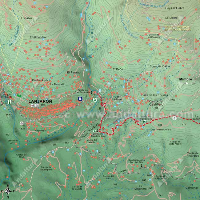 Mapa Topográfico 1 de la Ruta del Gran Recorrido GR-142 "Sendero de la Alpujarra" del Tramo de Lanjarón a Órgiva por Los Herradores