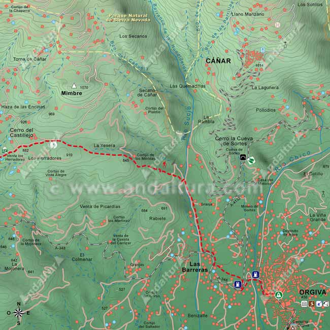 Mapa Topográfico 2 de la Ruta del Gran Recorrido GR-142 "Sendero de la Alpujarra" del Tramo de Lanjarón a Órgiva por Los Herradores