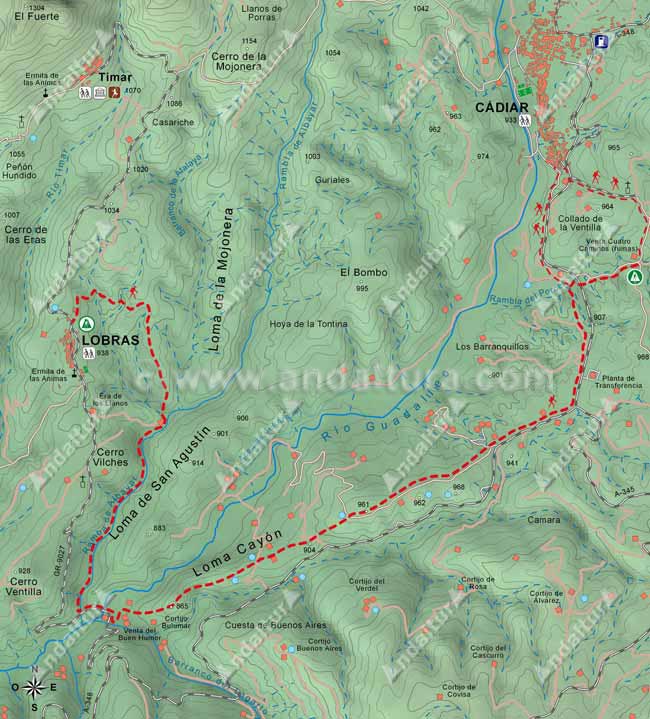 Mapa Topográfico de la Ruta del Gran Recorrido GR-142 "Sendero de la Alpujarra" del Tramo de Lobras a Cádiar