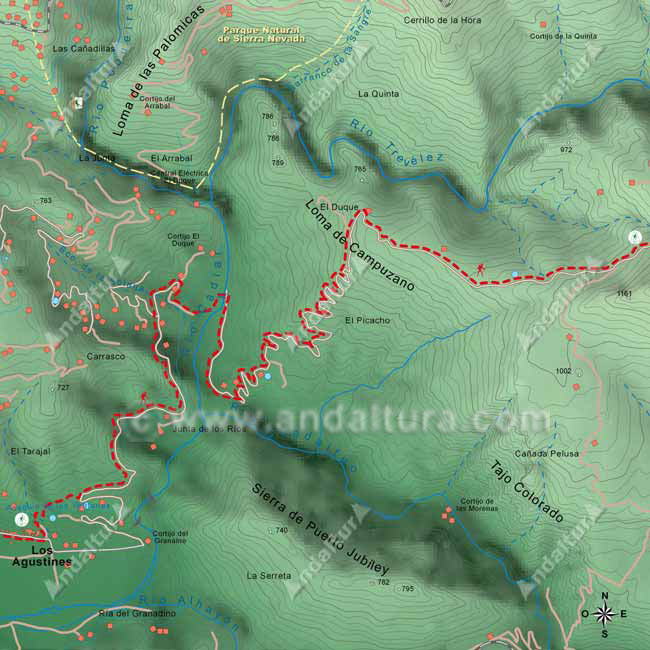 Mapa Topográfico 2 de la Ruta del Gran Recorrido GR-142 "Sendero de la Alpujarra" del Tramo de Órgiva a Fondales por el río Cádiar