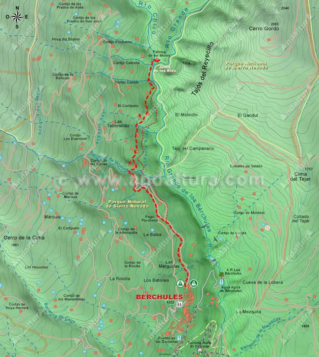 Mapa Topográfico de la Ruta de Bérchules a la Junta de los ríos