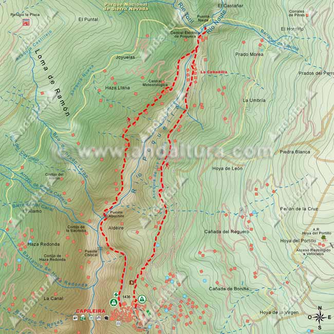 Mapa Topográfico de la Ruta circular de Capileira a La Cebadilla - PR-A 69 La Cebadilla
