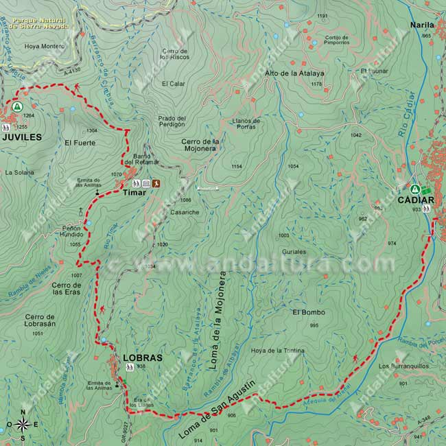 Mapa Topográfico de la Ruta del Gran Recorrido E-4 / GR-7 del Tramo de Juviles a Cádiar