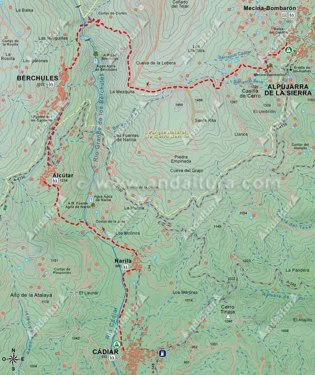 Mapa Topográfico de la Ruta del Gran Recorrido E-4 / GR-7 del Tramo de Cádiar a Mecina Bombarón