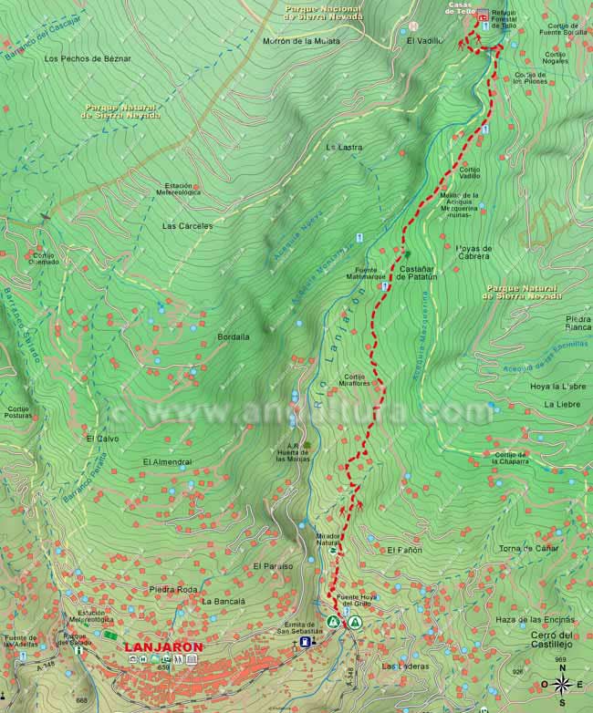 Mapa Topográfico de la Ruta de Lanjarón a las Casas de Tello
