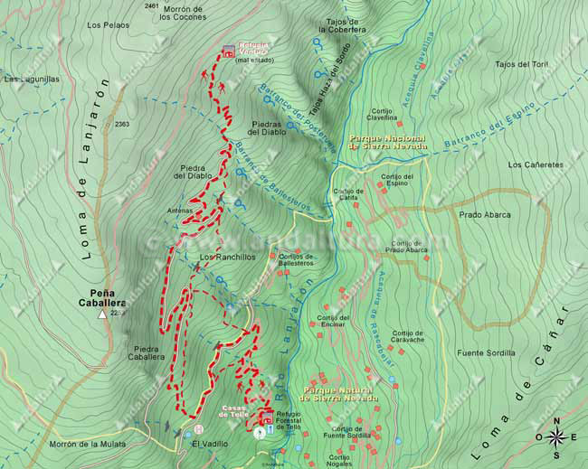 Mapa Topográfico 2 de la Ruta de Lanjarón al Refugio Ventura - Mapa del PR-A34 Lanjarón - Tello - Ventura