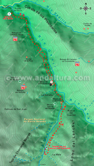 Mapa Topográfico 2 de la Ruta a la Tejeda de las Labores del Guarnón - Sierra Nevada