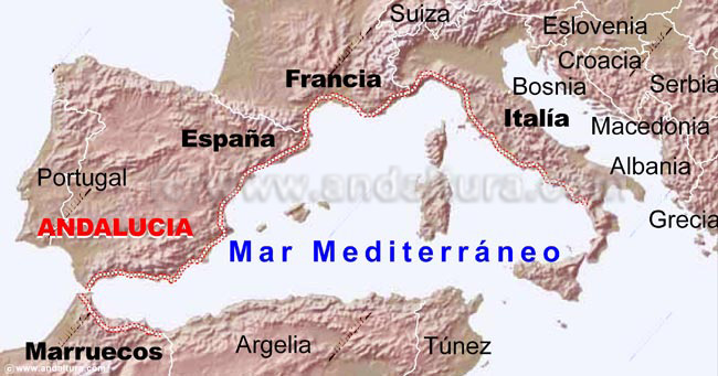Mapa de Europa con la Península y Andalucía del Gran Recorrido Europeo E12 GR92