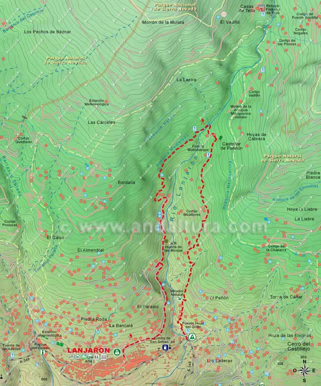 Mapa Topografico de la Ruta por el Castañar de Lanjarón